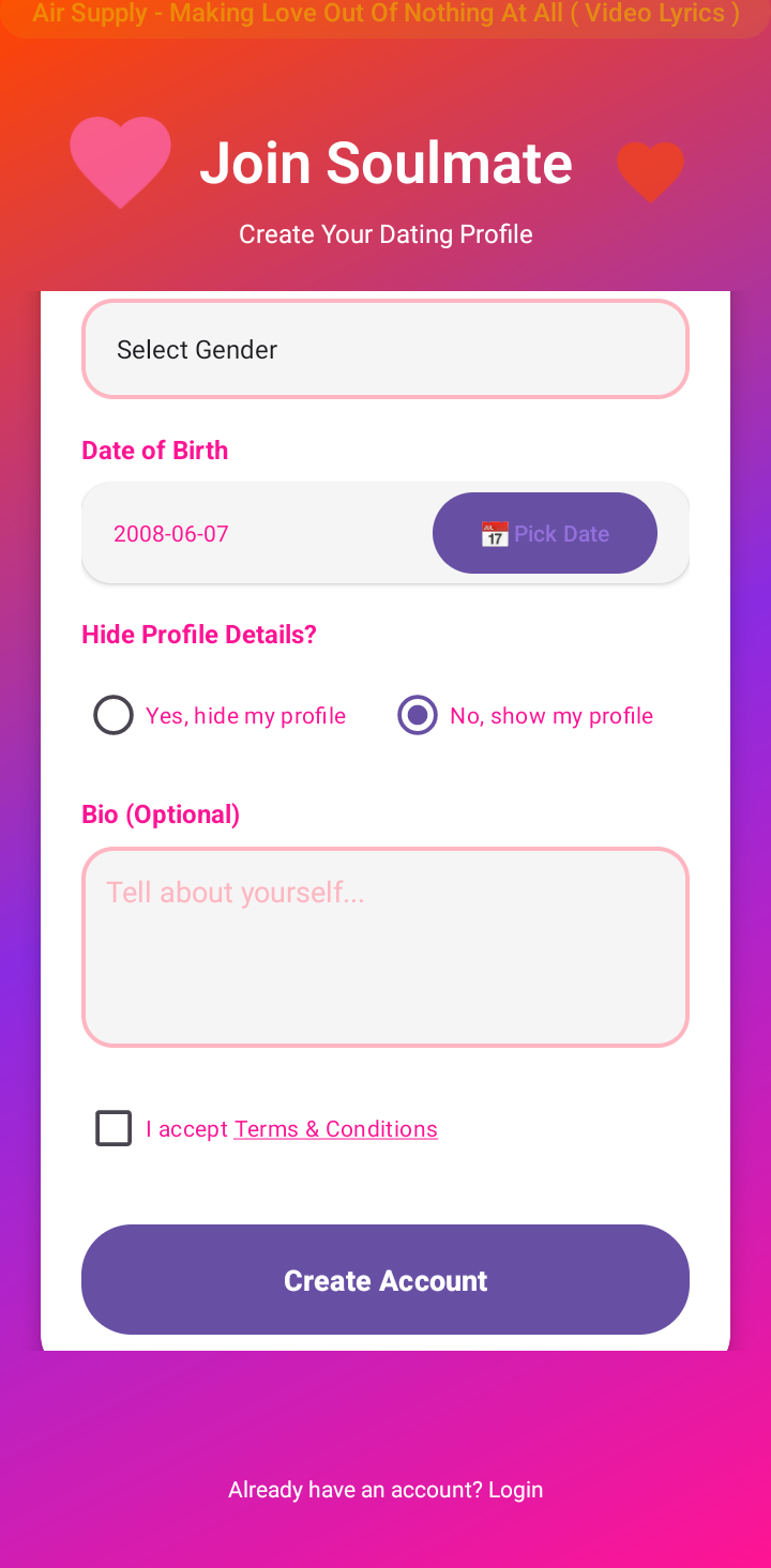 Hiding Profile Interface Screenshot